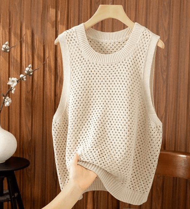 SOERA Jamilla Hollow Knit Tank Top - Tops - Beige XS