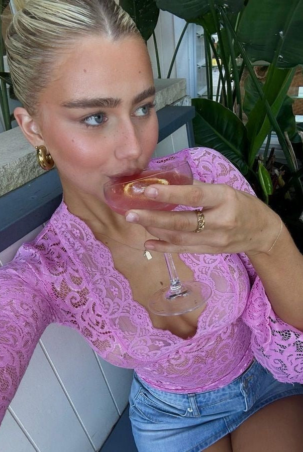 SOERA Lerna V-Neck Lace Top - Tops - SOERA-403203-PIN-L-86339 Pink L