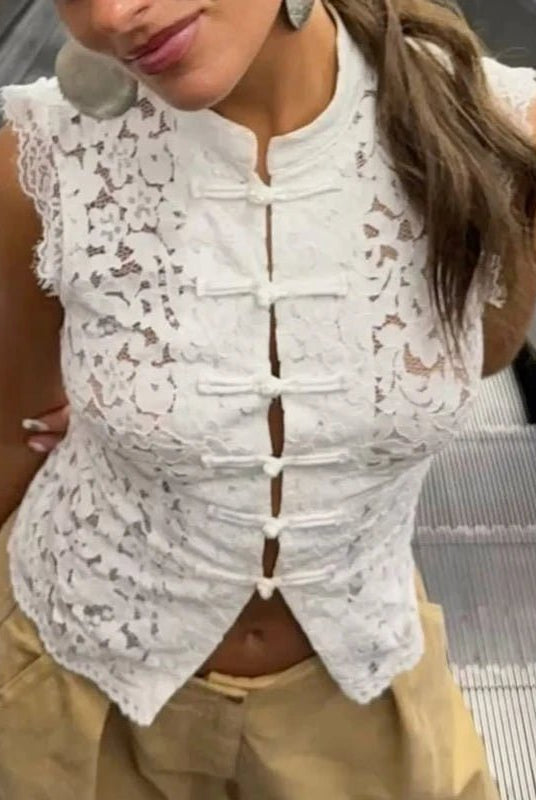 SOERA Odessa Sleeveless Lace Top - Tops - 1005011572413327-;wy1773374039289969774 White M