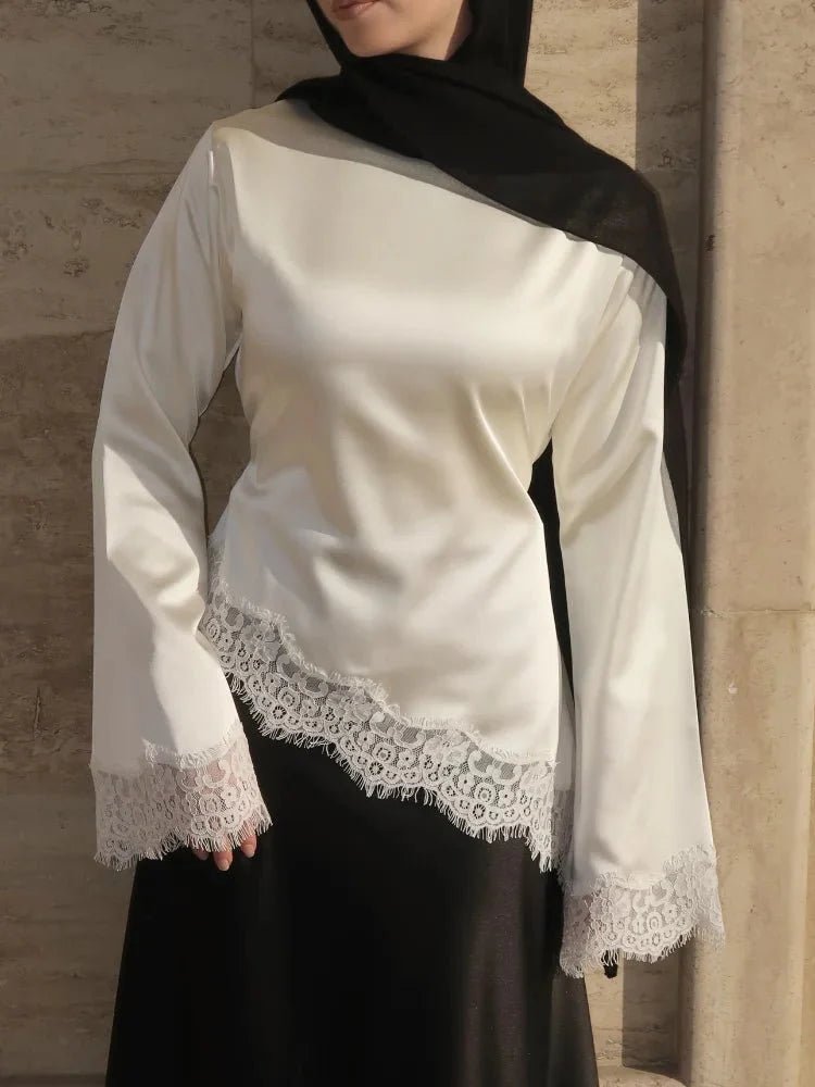SOERA Serena Lace Satin Long Sleeve Top - Tops - Black S