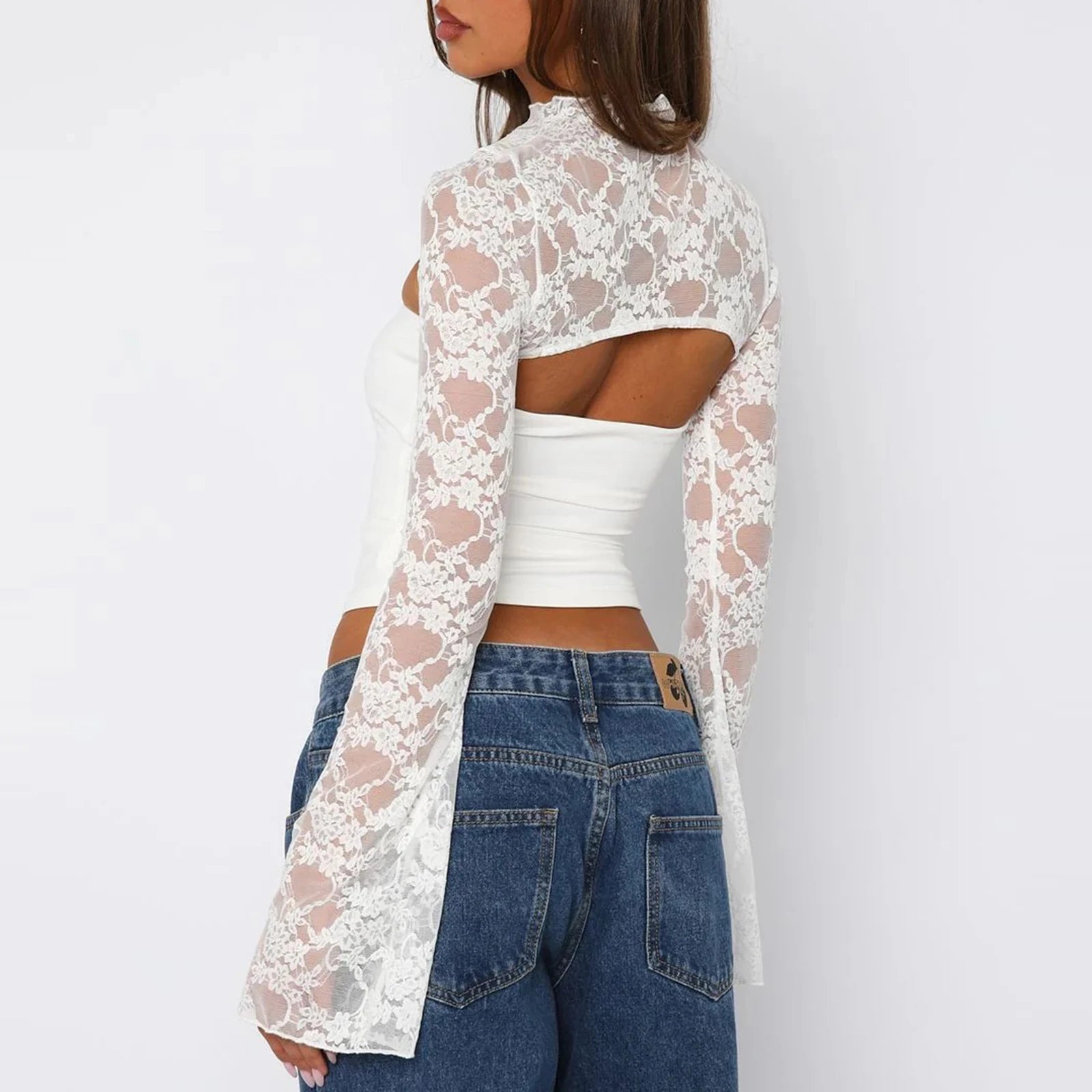 SOERA Sophia Lace Patchwork Long Sleeve Top - Tops - White L