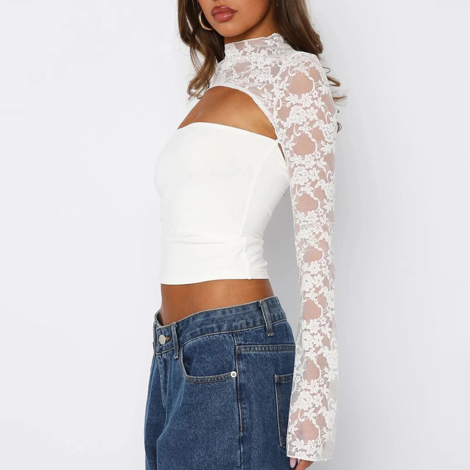 SOERA Sophia Lace Patchwork Long Sleeve Top - Tops - White L