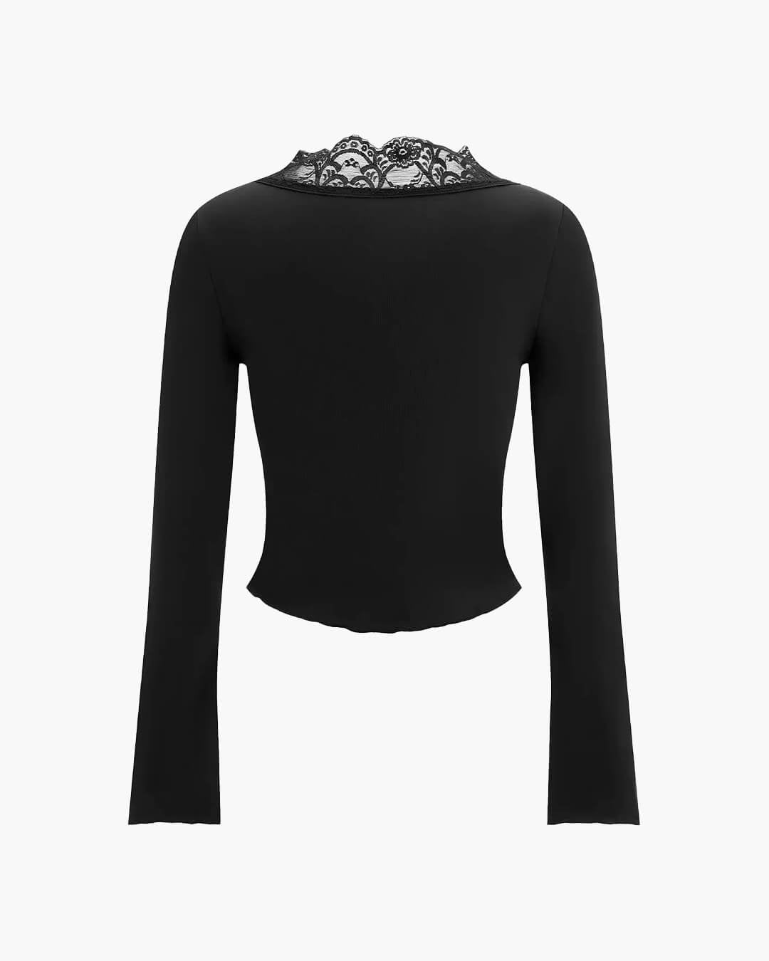 SOERA Victoria Long Sleeve Lace Trim Blouse - Tops - Black M