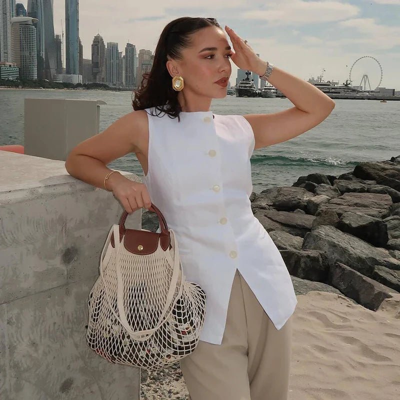 SOERA Priya Button-Up Vest Top - Vest - SOERA-238659-WHI-M-80419 White M