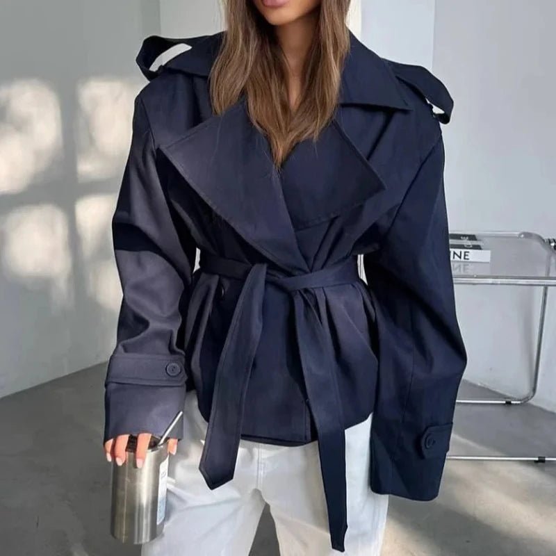 SOERA Tara Lace Up Cropped Trench Coat - Women's Jackets - 1005010209802968-;uW1775118772179833614 Navy Blue XL