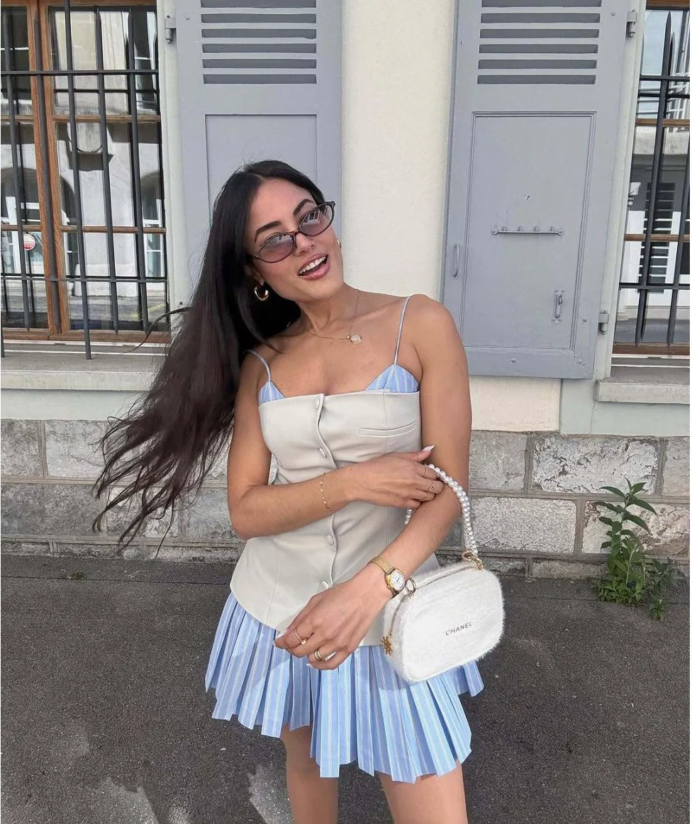 Vestido mini con corsé plisado a rayas Trina