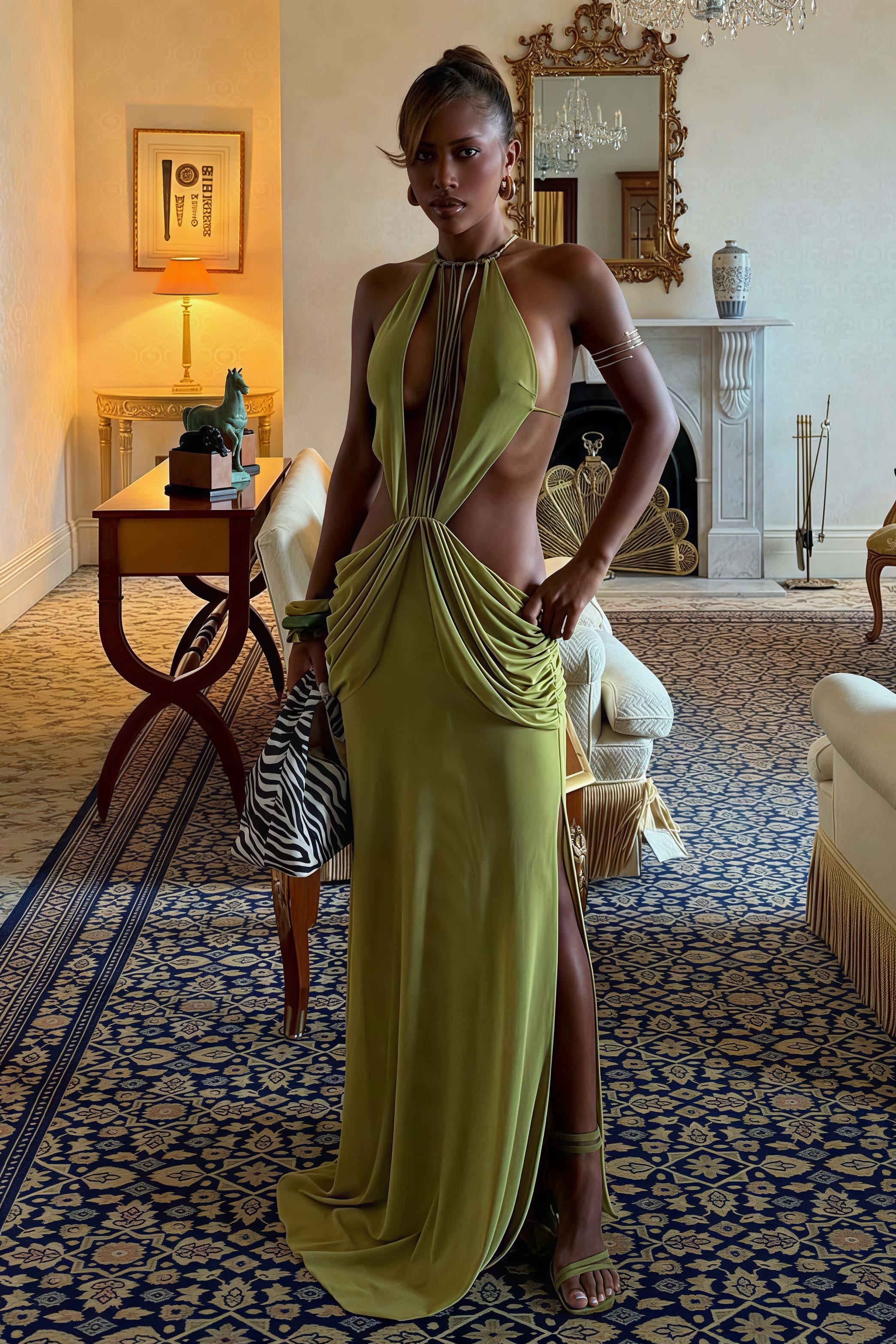 Vestido maxi Hillary con cuentas y halter