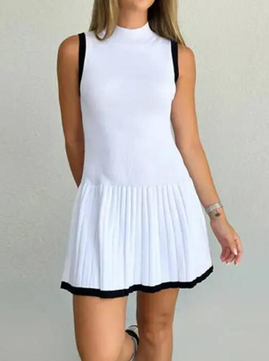 Vestido Margot de cintura caída con contraste de punto