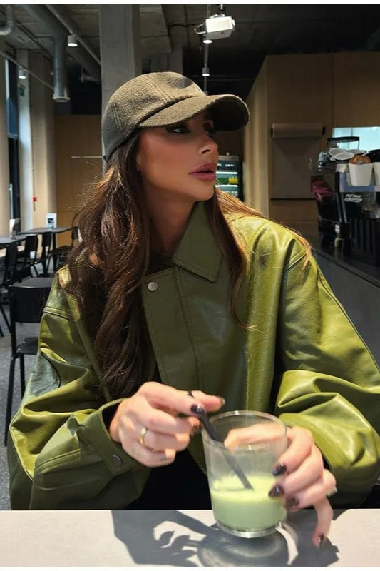 Chaqueta Bilge Vintage Verde envejecido de cuero sintético