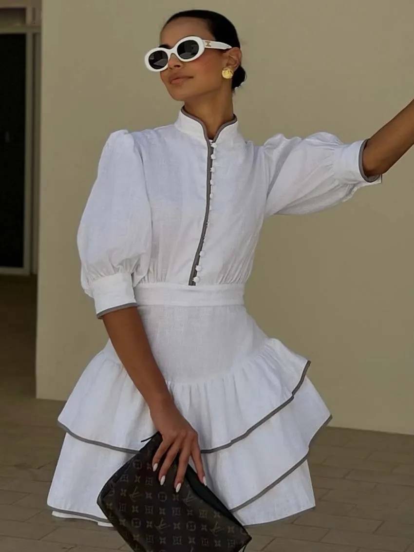 Aiwila vestido mini con cuello cisne y patchwork