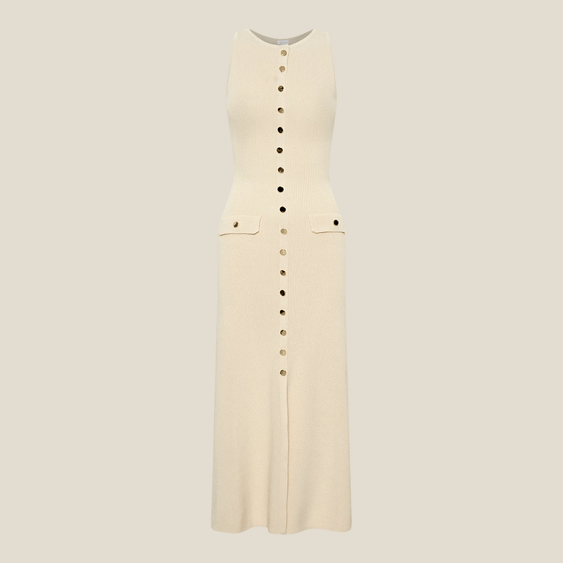 Vestido creme sem mangas com botões à frente SOERA
