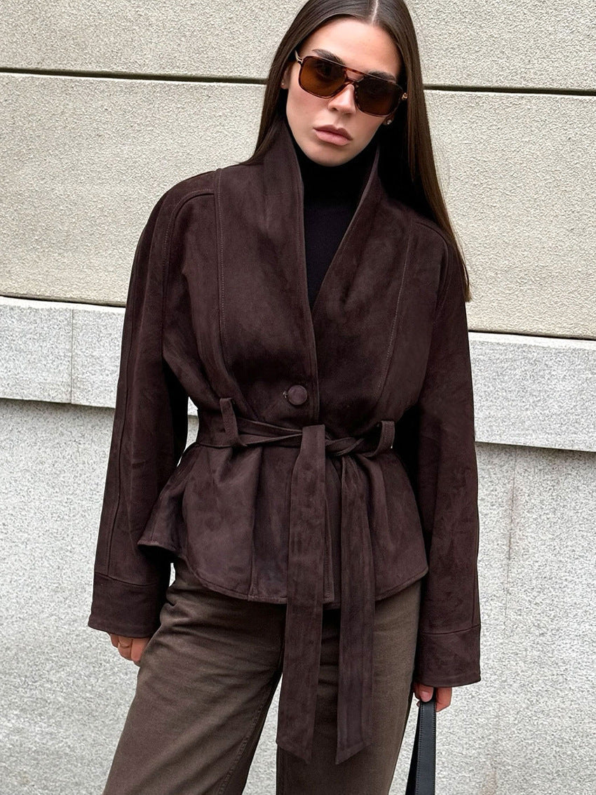 Teresa abrigo trench con cinturón en ante