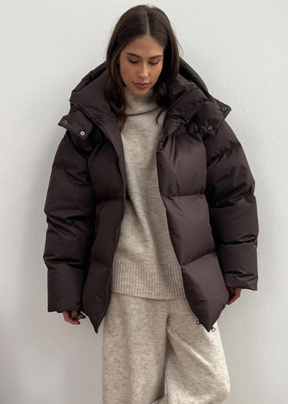 Oversized Water-Resistant Puffer Jacket Women with Detachable Hood 4
