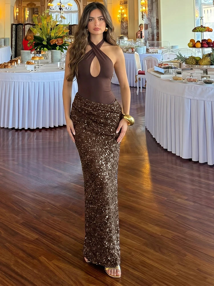 Aitia Vestido Maxi Draped con Criss-Cross