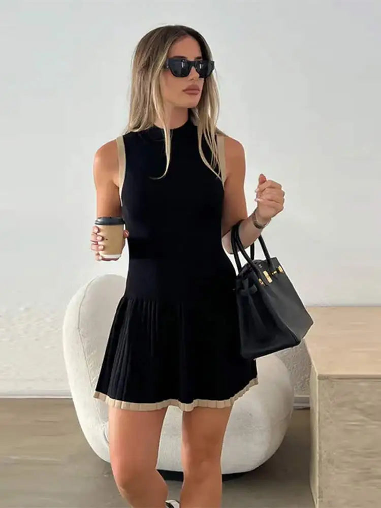 Vestido Margot de cintura caída con contraste de punto