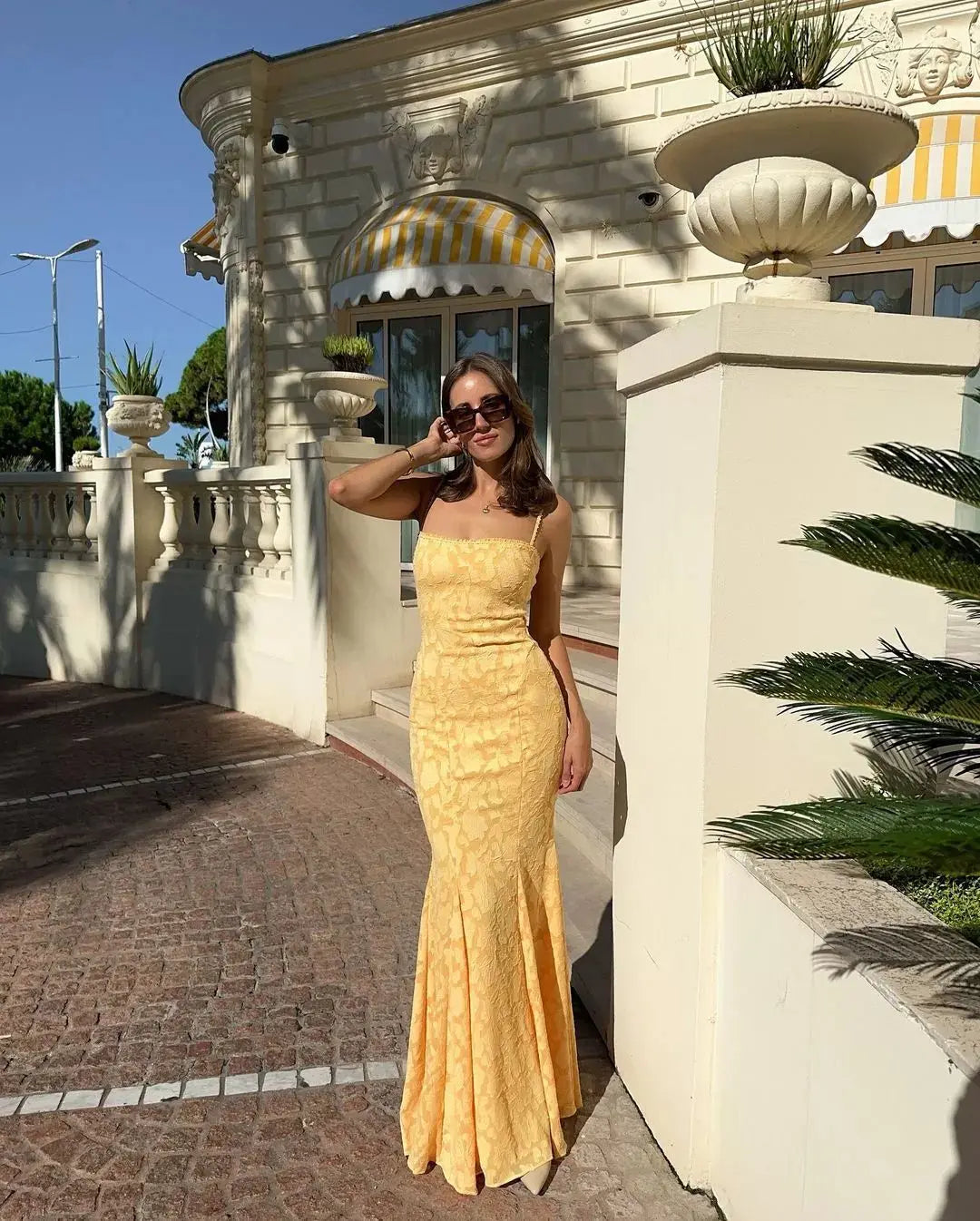 Claire Lace-Up Back Fishtail Maxi Dress