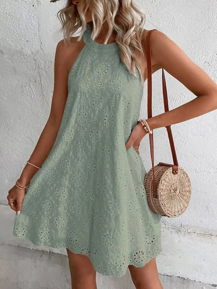 Sofia Bohemian Minivestido con Ojetes y Bordado