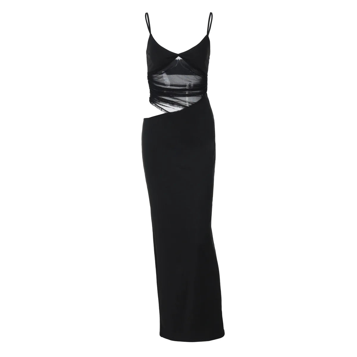 Women's Black Bodycon V Neck Spaghetti Strap Maxi Dress - Elegant Backless Cocktail Evening Formal Dress 4