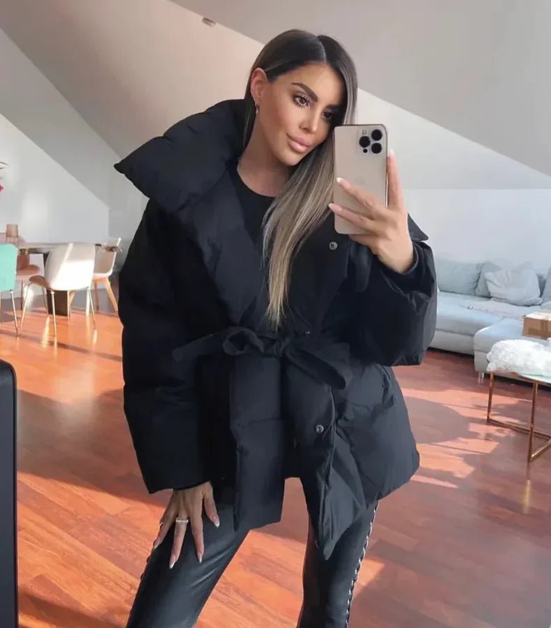 Women's Black Puffer Jacket - Stylish Stand-Up Collar Winter Coat for Women 3