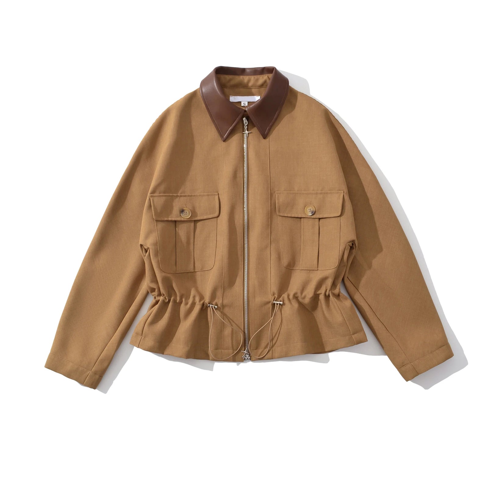 YENKYE Women's Batwing Sleeve Waist Cinched Autumn Jacket, Casual Streetwear Coat with Front Zipper & Lapel Collar 6