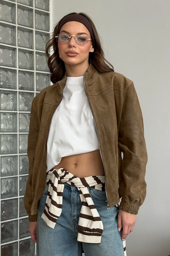 Alavsha Vintage chaqueta de ante khaki
