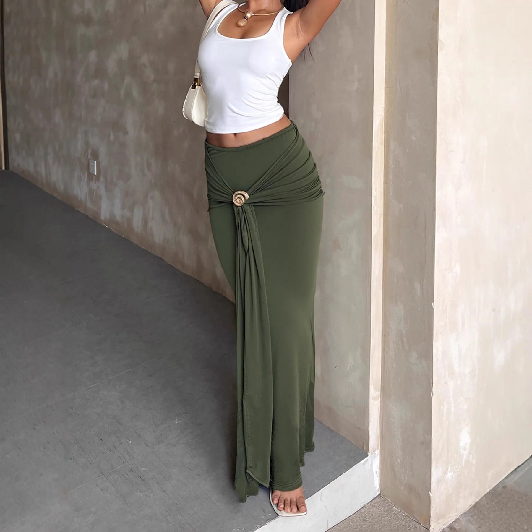 Bianca falda maxi de tiro bajo