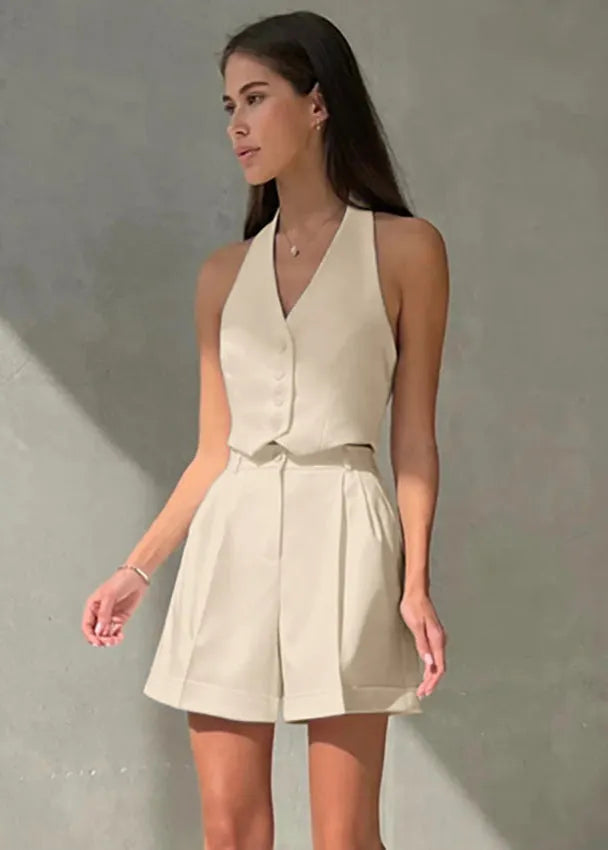 Conjunto de top halter sastre y shorts Bianca