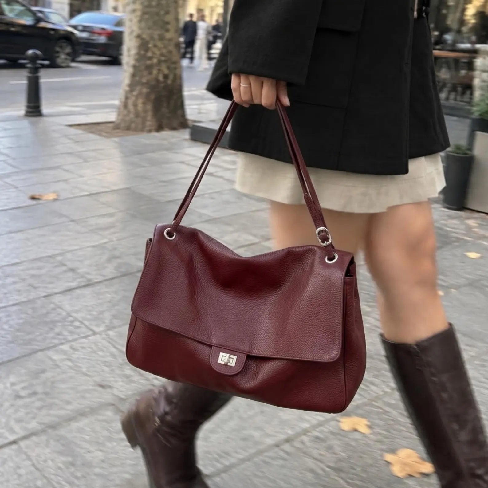SOERA Carla Maxi Flap Vegan Leather Shoulder Bag - Bag -  Burgundy 32x9x22 cm