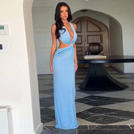 Denise Vestido maxi fruncido con escote profundo en V