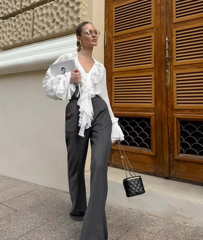SOERA Linda Tie Neck Ruffled Blouse - Blouse - SOERA-414531-WHI-M-20067 White M