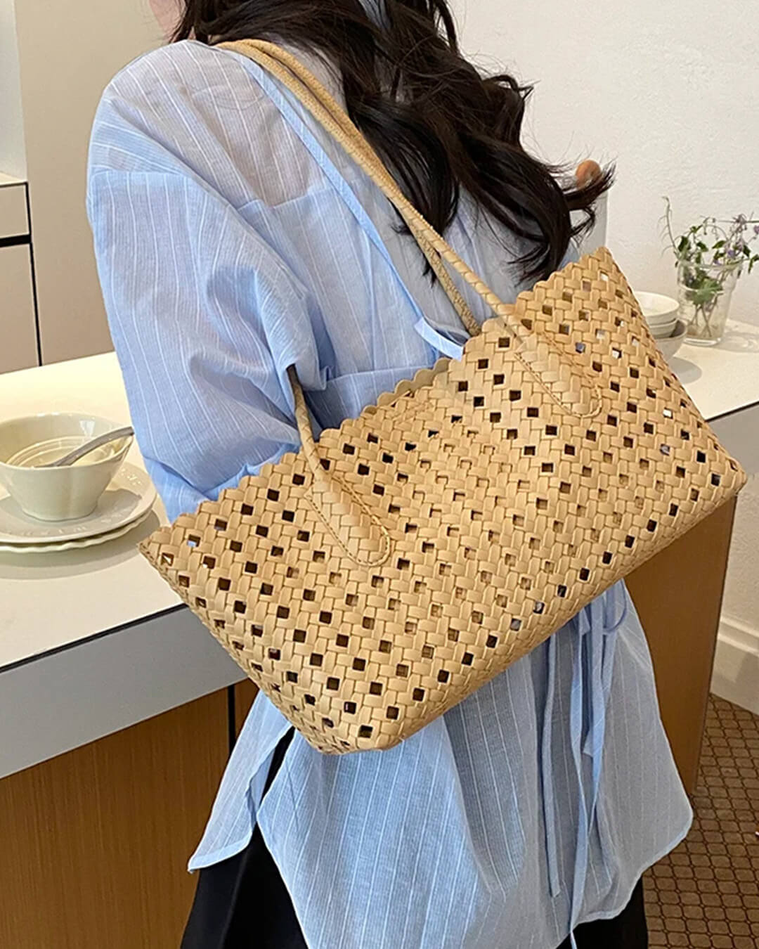 Briana bolso tote de paja tejido