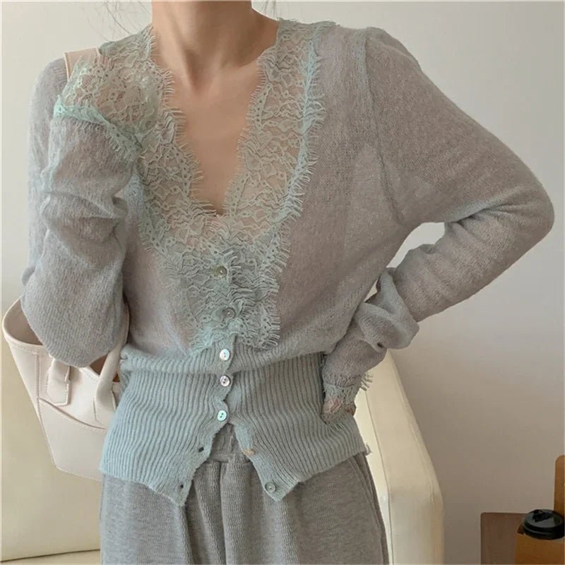 SOERA Aurelie Knitted Lace Cardigan - Cardigans - 1005007717662399-;mE1764877298329149228 Blue One Size