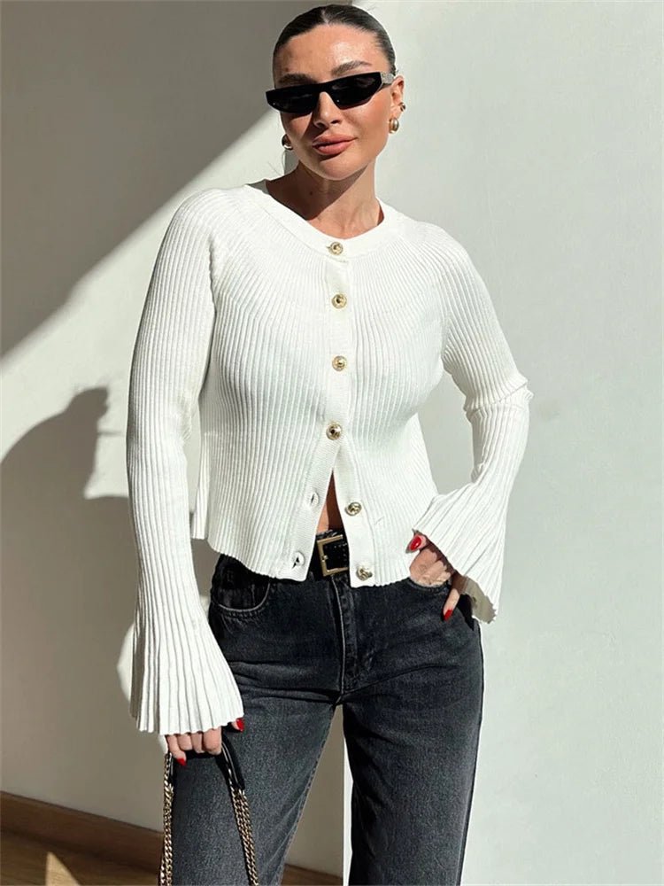 SOERA Eloisa Ribbed Knit Long Sleeve Cardigan - Cardigans - 1005009561904586-;pq1769414229133044802 White L