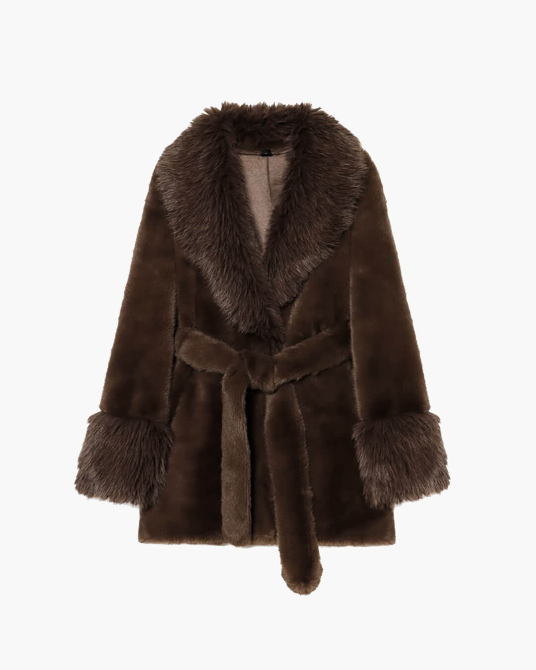 SOERA Leah Belted Faux Fur Coat - Coat - SOERA-266883-BRO-S-11939 Dark Brown S