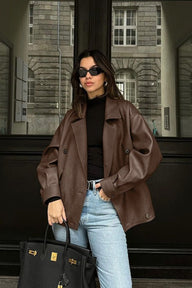 Abrigo relajado vintage de piel vegana Sandra