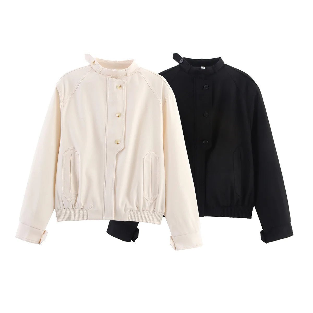 SOERA Beatrice Stand Collar Jacket with Button Details - Coats & Jackets -  Beige S