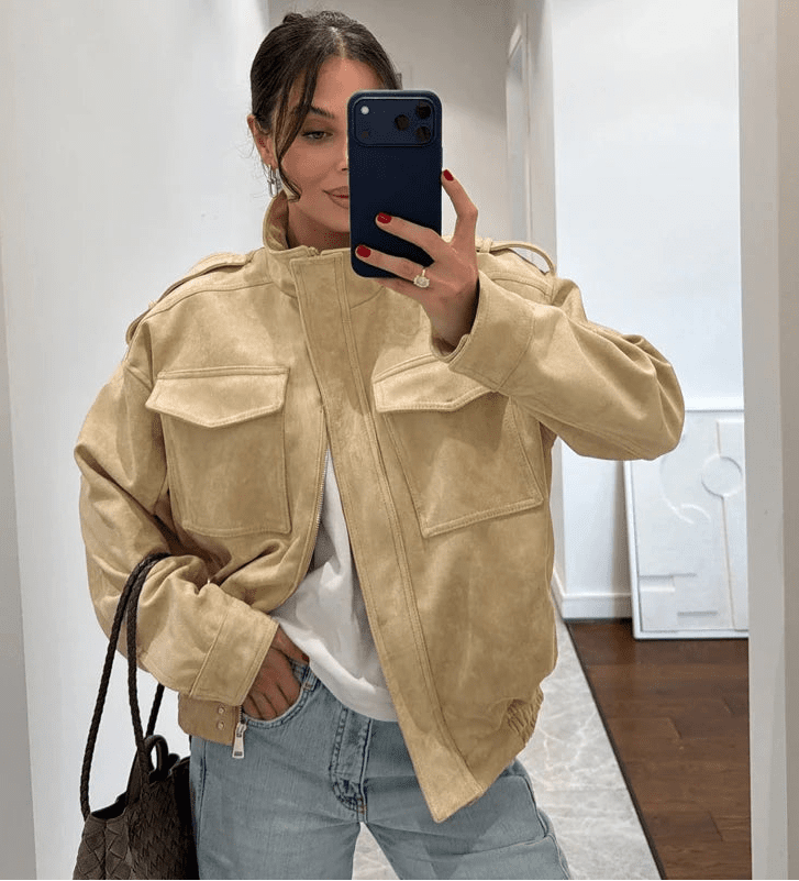 SOERA Elyssa Suede Bomber Jacket - Coats & Jackets - 1005009961733006-;UE1770739110473283746 Navy Blue S