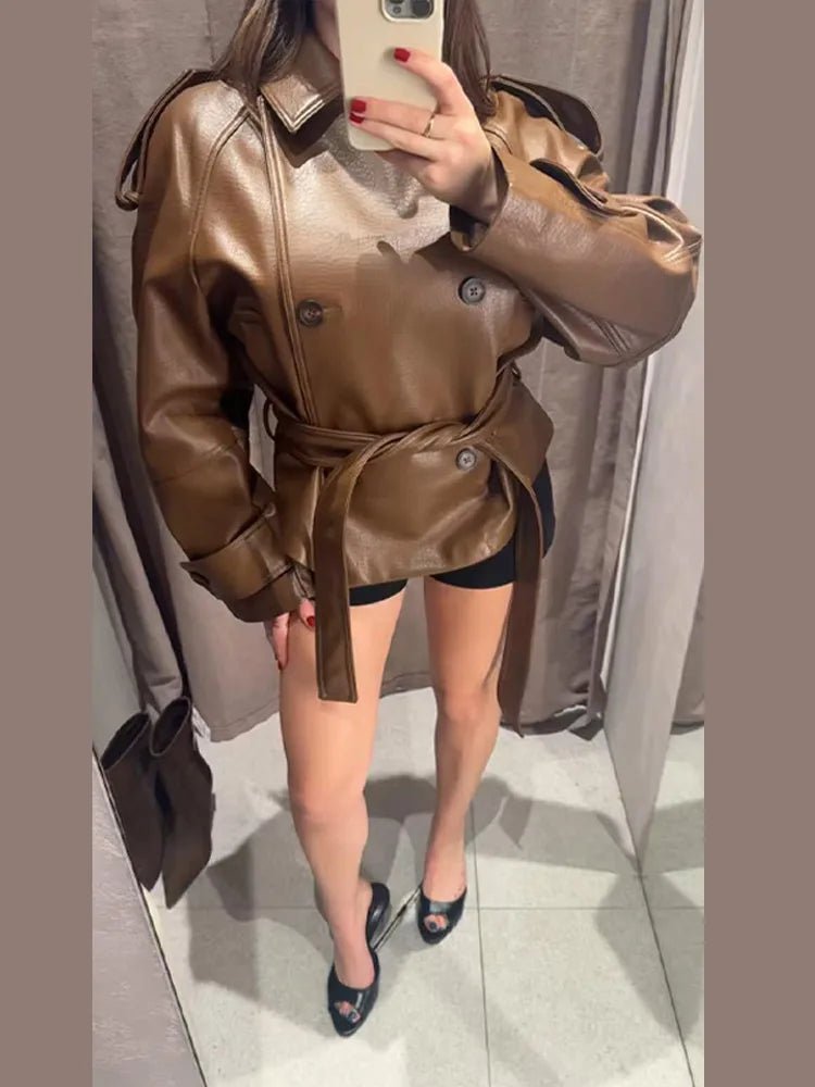 SOERA Xylia Belted Faux Leather Trench Coat - Coats & Jackets - 1005011754628540-;Ol1773374039407386974 XS