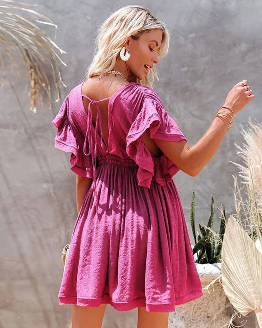 SOERA Anabelle Babydoll Boho Mini Dress - Dress - 1005002482665575-;cs1776154513930225877 Magenta One Size