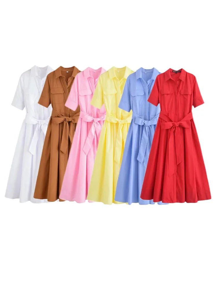 SOERA Ariane Belted Shirt Midi Dress - Dress -  Pink Stripes XS
