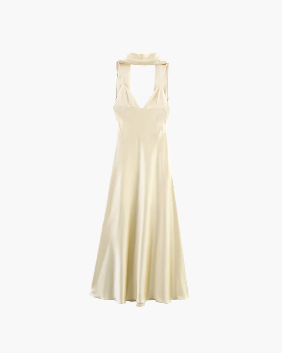 SOERA Astraea Satin Maxi Dress with Scarf - Dress -  Champagne XS