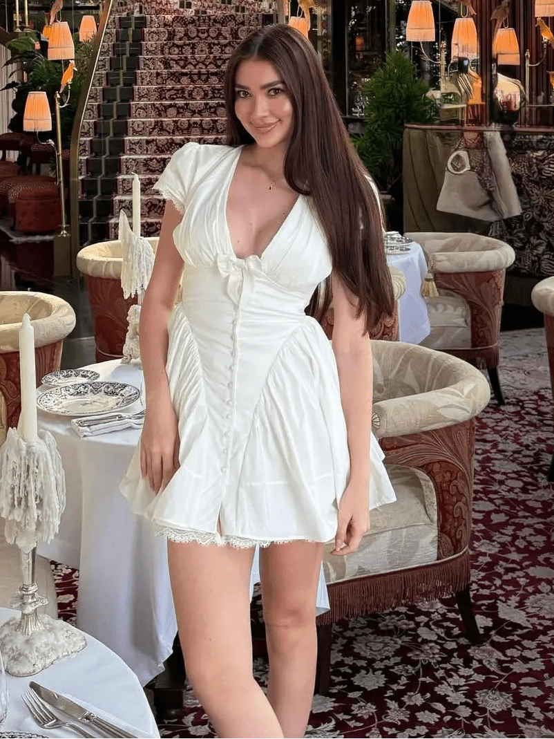 SOERA Beatrice Bow V - Neck Mini Dress - Dress -  White S