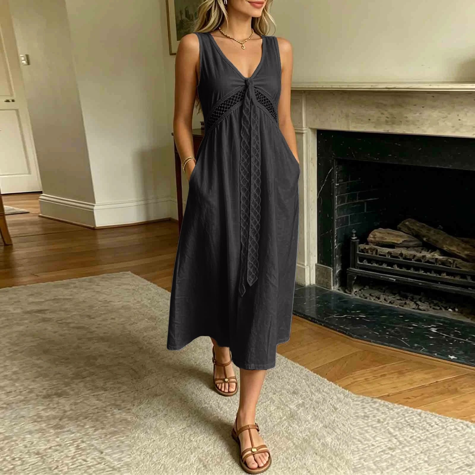 SOERA Beatrice Lace Trim A - Line Summer Dress - Dress -  Black XS