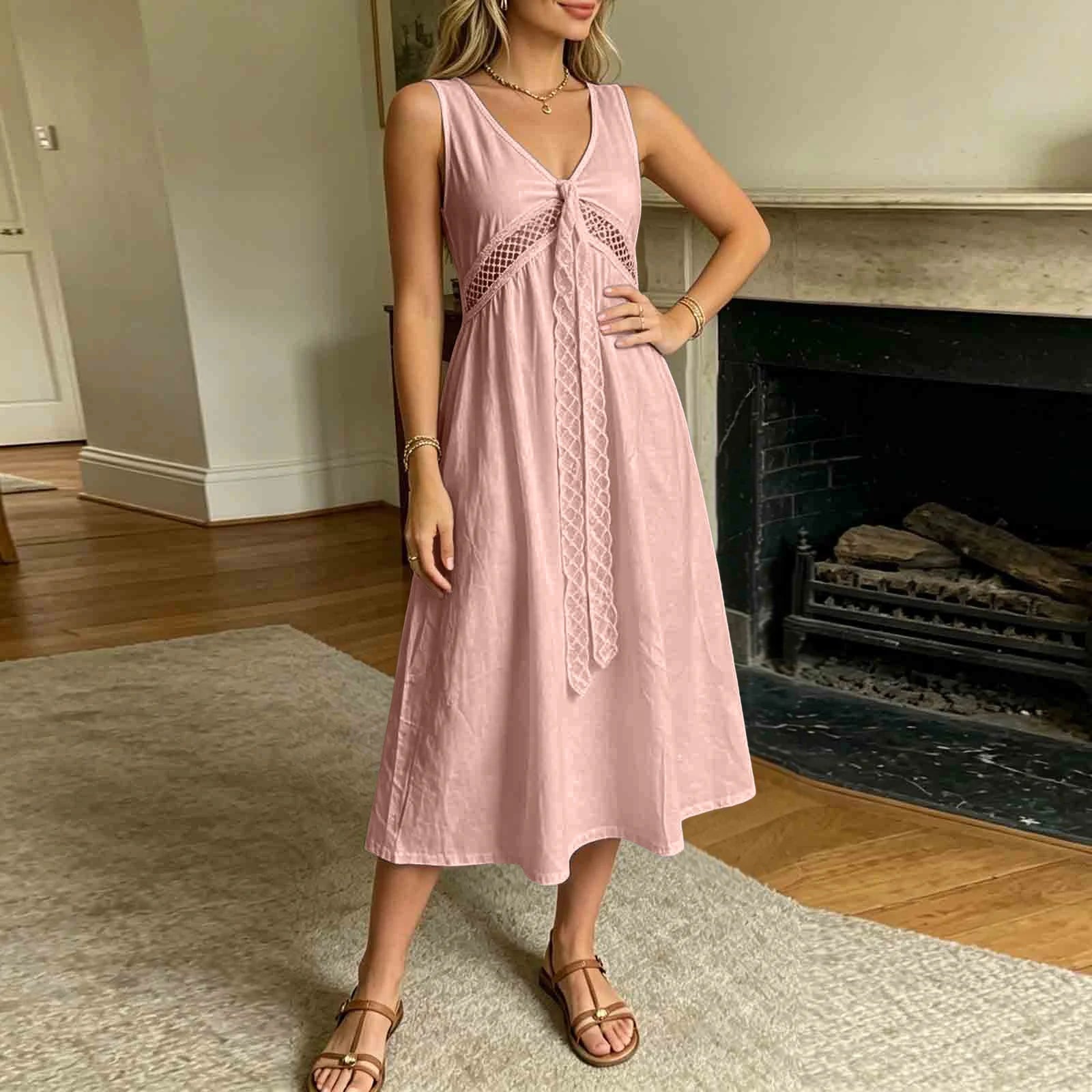 SOERA Beatrice Lace Trim A - Line Summer Dress - Dress -  Pink XS