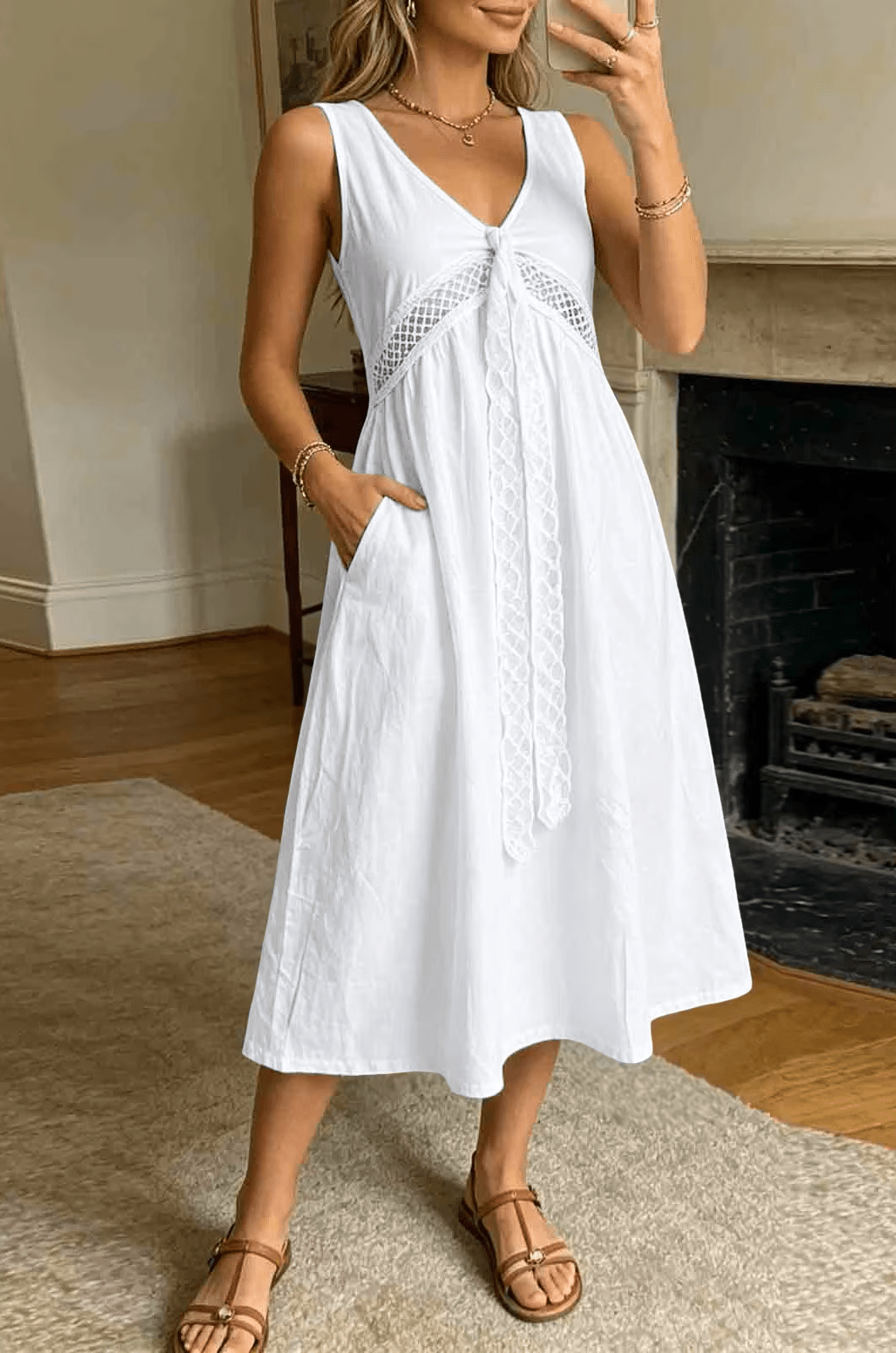 SOERA Beatrice Lace Trim A - Line Summer Dress - Dress -  White XS
