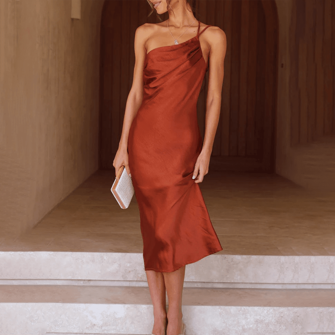 SOERA Beatrice One - Shoulder Midi Wedding Guest Dress - Dress -  Brown M