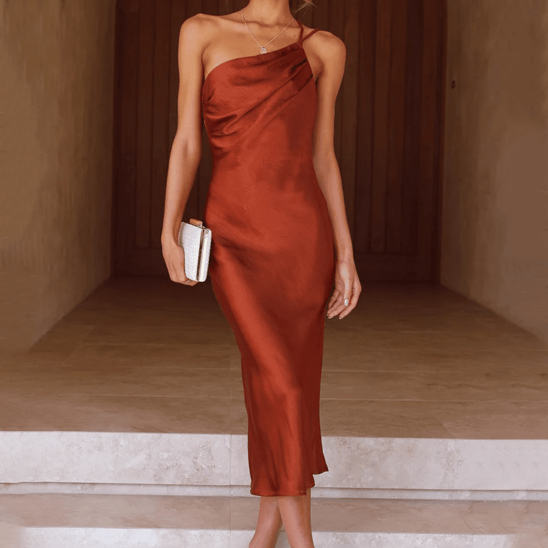 SOERA Beatrice One - Shoulder Midi Wedding Guest Dress - Dress -  Brown S