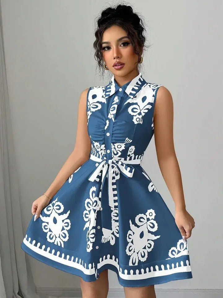 SOERA Bianca Butterfly Print Tie - Waist Midi Dress - Dress -  Blue M