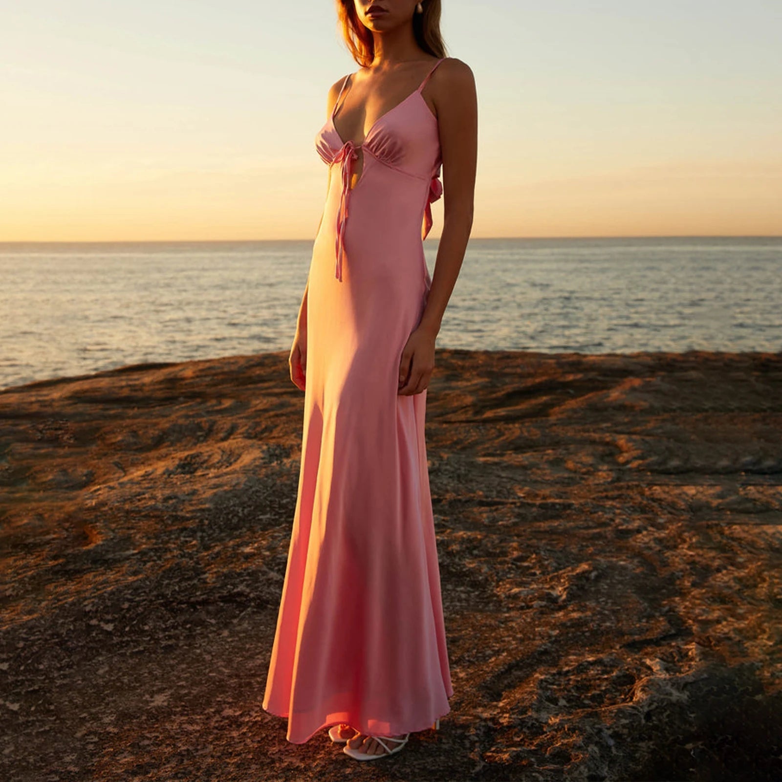 SOERA Celeste Backless Tie - Front Cami Dress - Dress -  Pink S