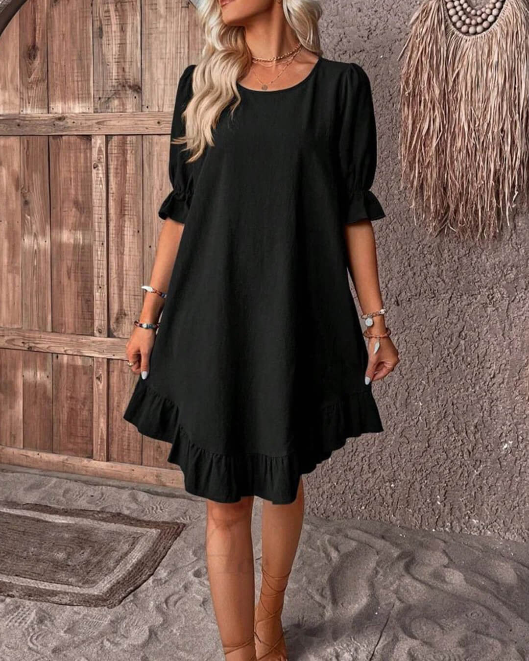 SOERA Celeste Ruffle Hem Smock Dress - Dress -  Black M